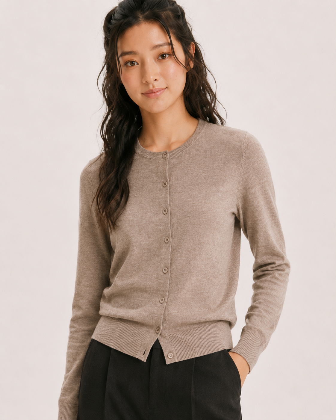 Aplaze Round Neck Button Cardigans Camel SW280