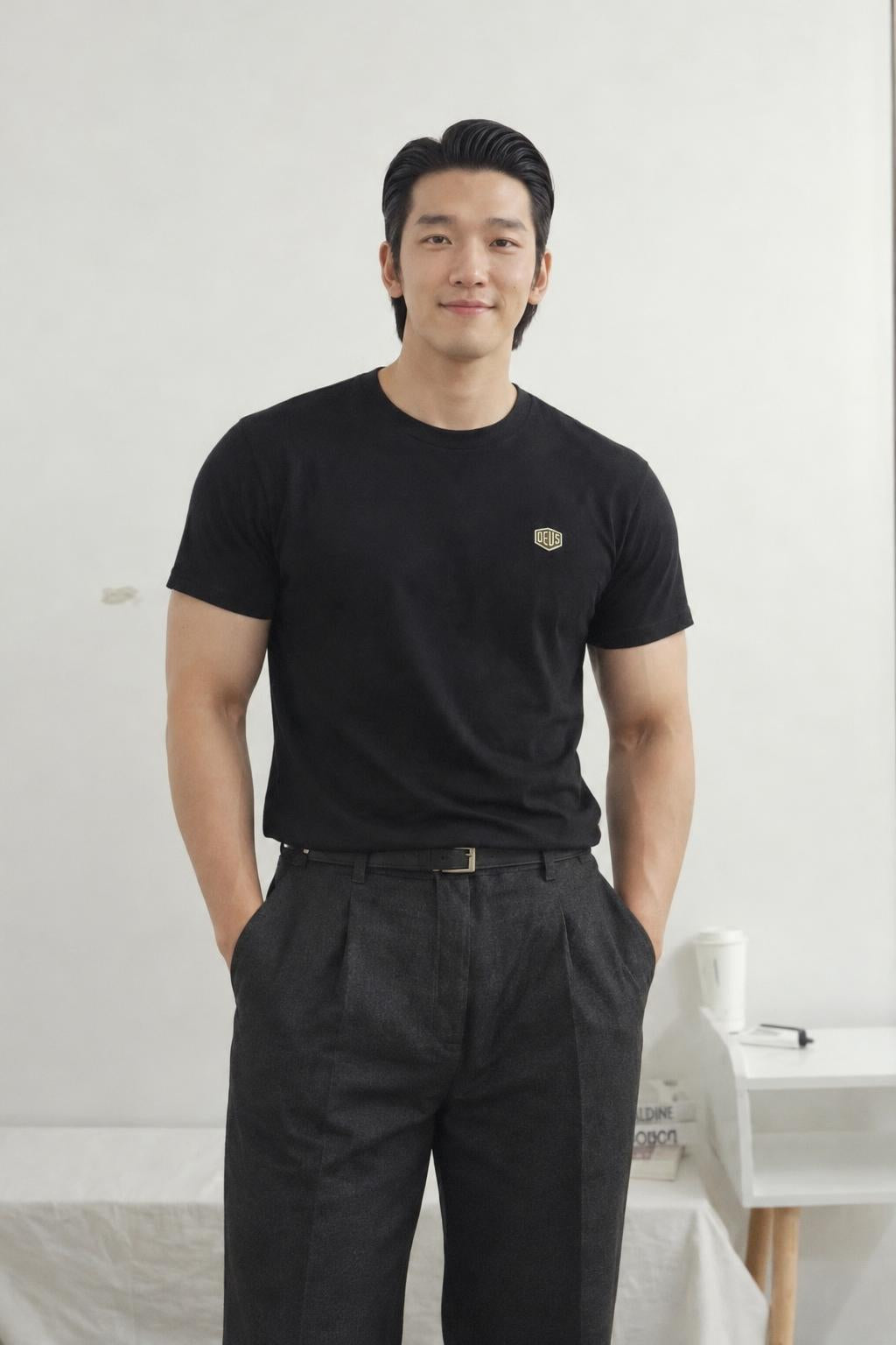 Deus Ex Machina Men's Shield Standard Tee Black DMF201877 BLK AI model photo