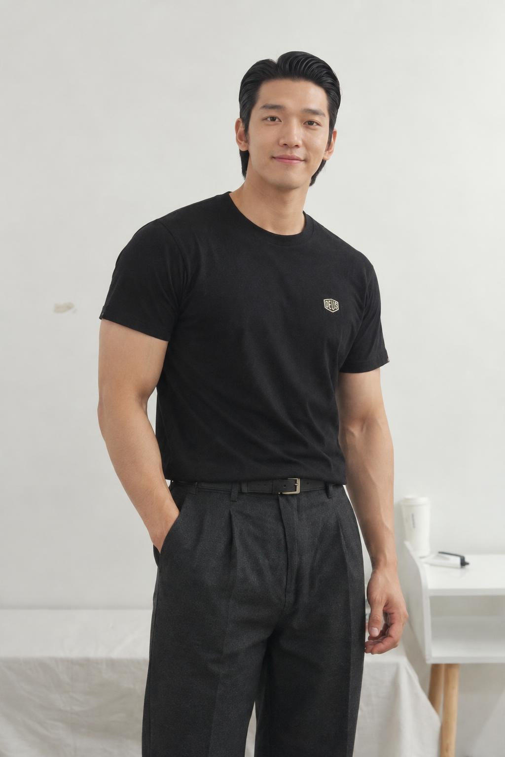 Deus Ex Machina Men's Shield Standard Tee Black DMF201877 BLK AI model photo