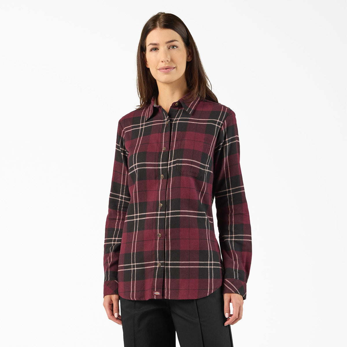 Dickies women's plaid flannel shirt in Fig, front