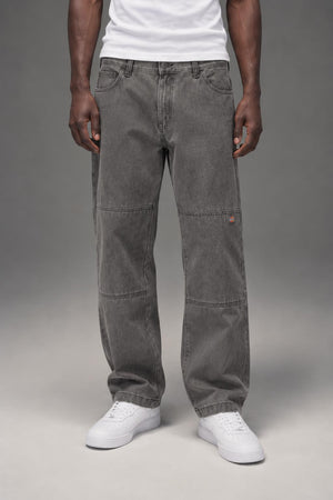 Dickies Mens Relaxed Fit Double Knee Jeans Tinted Gray Wash A4Y3FL22 AI model photo