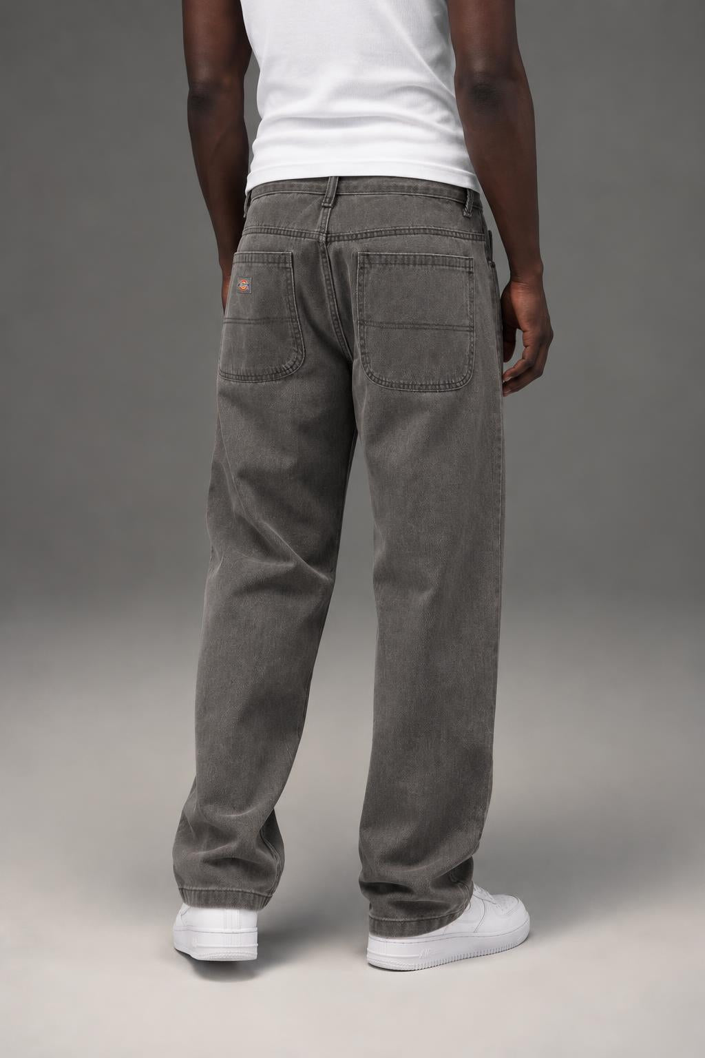 Dickies Mens Relaxed Fit Double Knee Jeans Tinted Gray Wash A4Y3FL22 AI model photo