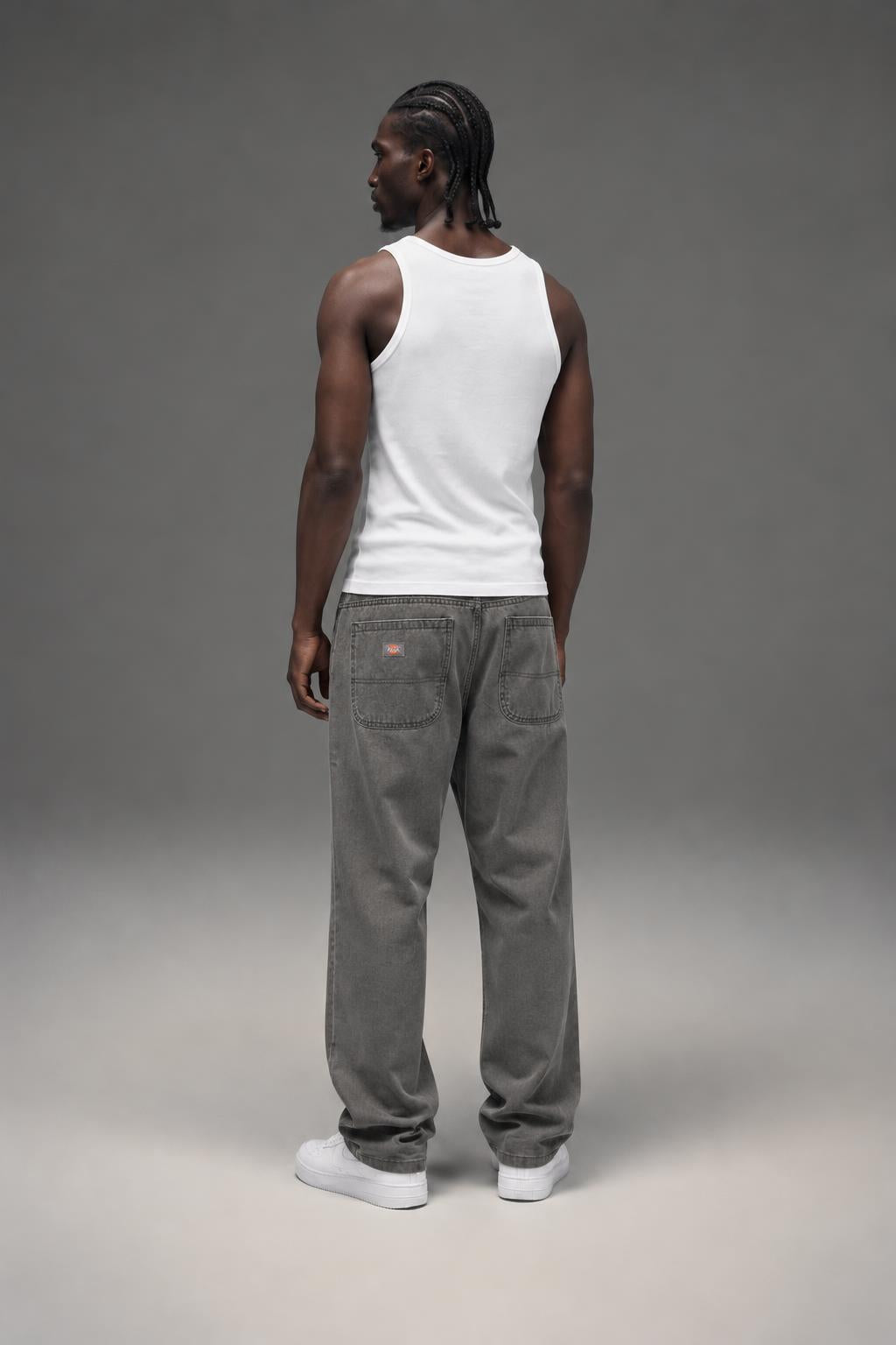Dickies Mens Relaxed Fit Double Knee Jeans Tinted Gray Wash A4Y3FL22 AI model photo