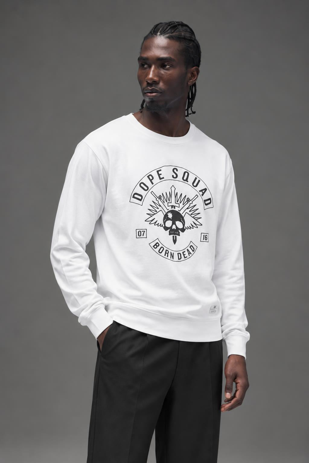 DOPE Squad Crewneck White D0216-J104 AI model photo