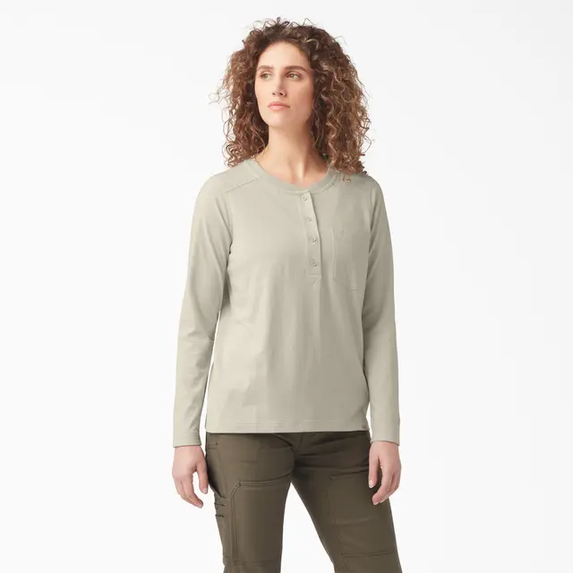 Dickies Women's Heavyweight Henley Shirts Oatmeal FL460OT9