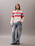 Calvin Klein Womens Rugby Stripe Quater Zip Sweatshirt Tofu Combo Stripe 47C229G 101