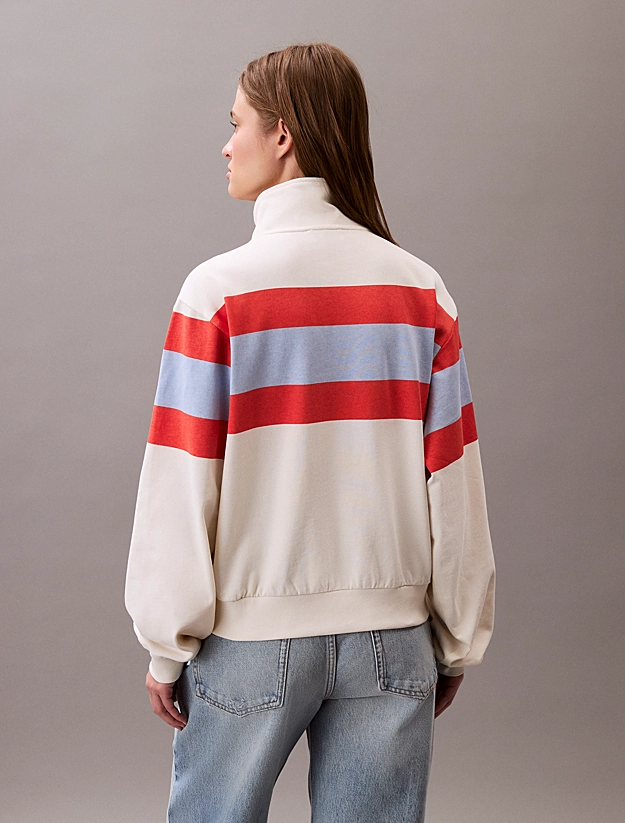 Calvin Klein Womens Rugby Stripe Quater Zip Sweatshirt Tofu Combo Stripe 47C229G 101