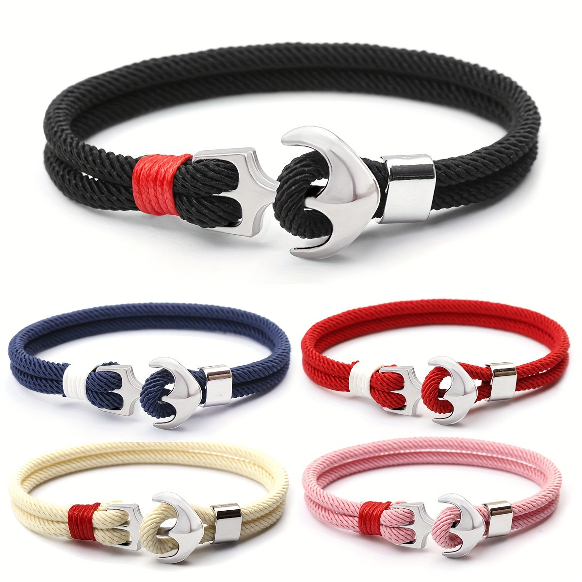 Aplaze 1pc Men's Nautical Anchor Cord Bracelet