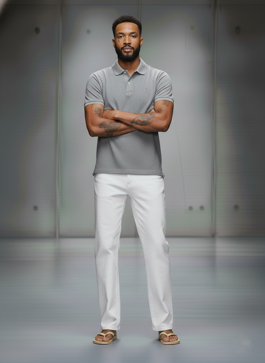 Tommy Hilfiger Men's Justin Short Sleeve Polo Custom Fit T-Shirt Grey Heather 78J4142 050