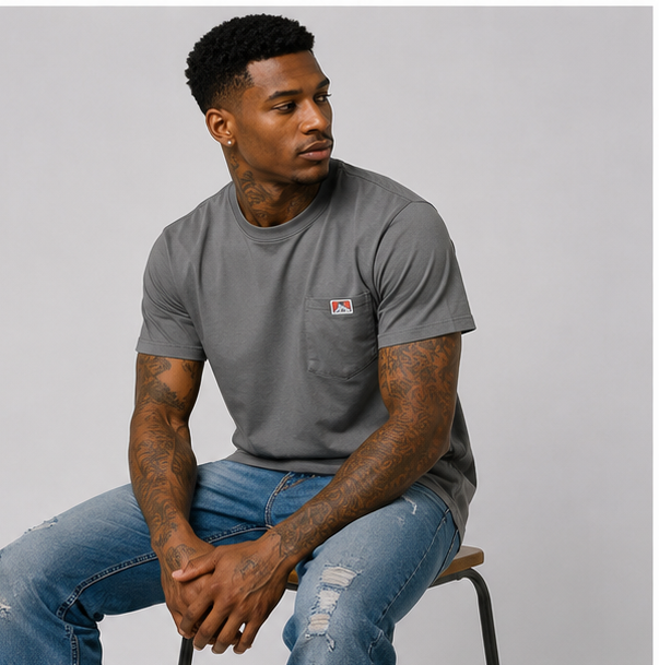 Ben Davis Classic Label Pocket T-Shirt Charcoal 9021