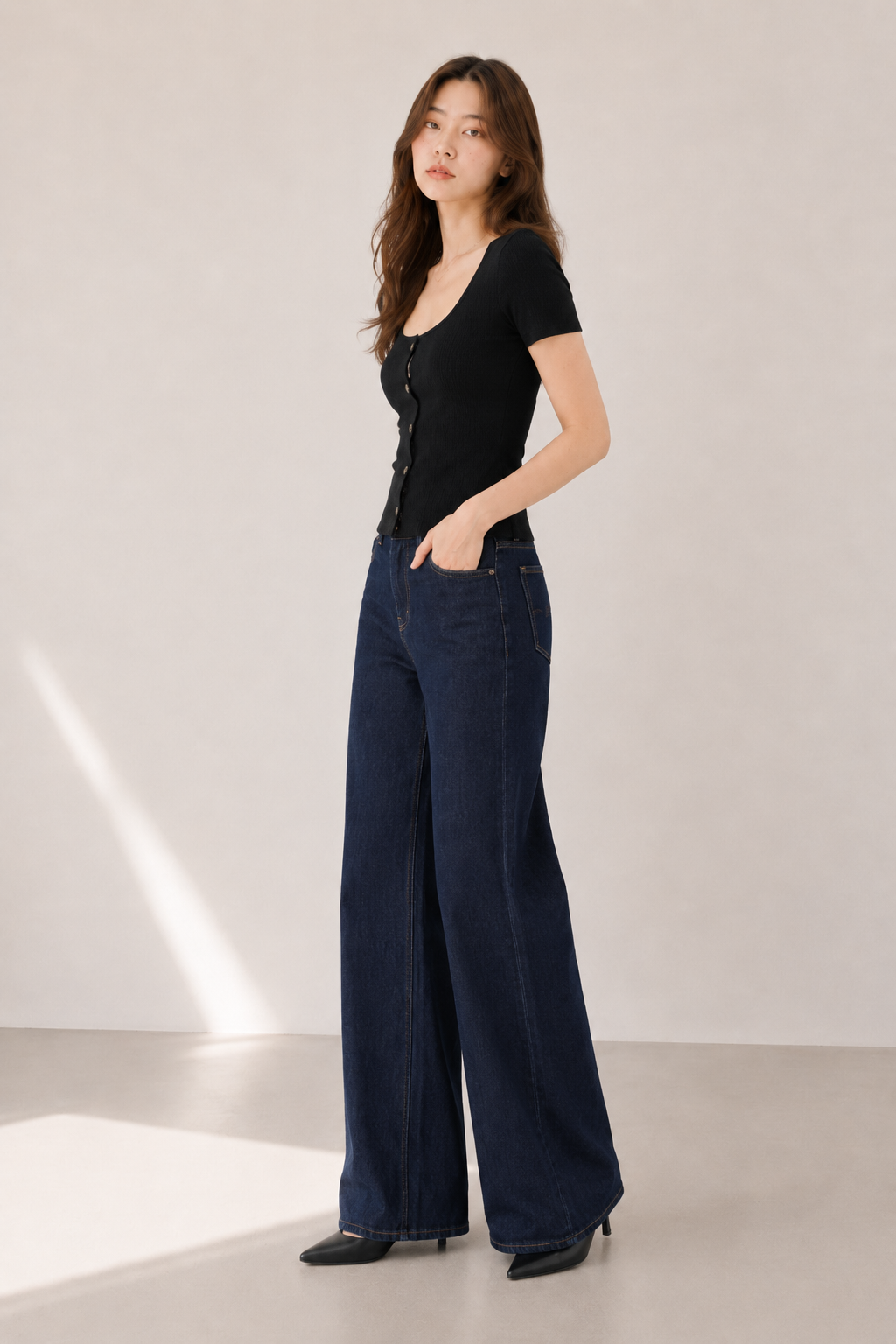 Aplaze Ribbed Scoop Neck Short Sleeve Top Black 71759