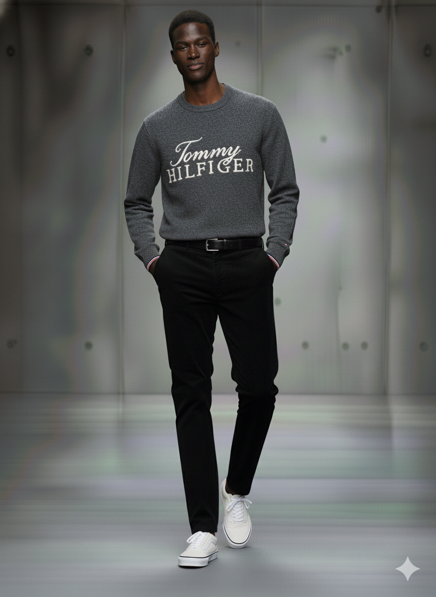 Tommy Hilfiger Men's  Niles Logo Crewneck Sweater Dark Sable 78J6644 001