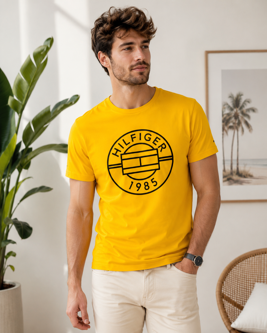 Tommy Hilfiger Mens David Short Sleeve T-Shirt Courtside Yellow 78J5433 720
