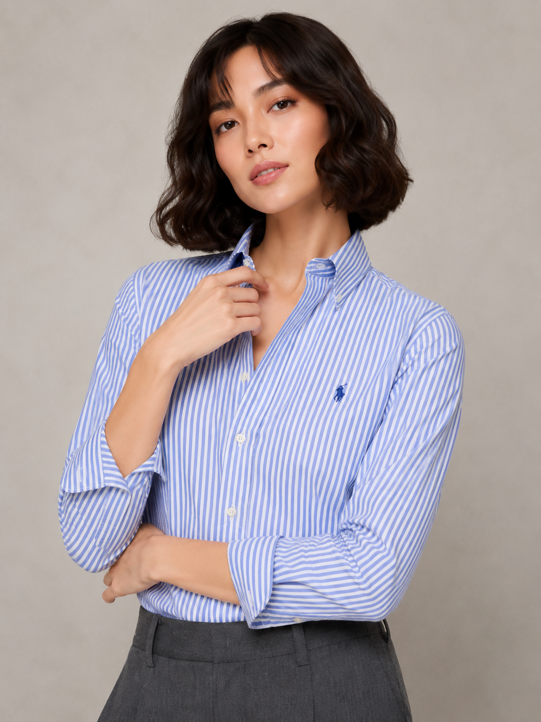 Polo Ralph Lauren Men's Blue Stripe Classic Fit Long Sleeve Shirt Blue 710698537001 B10
