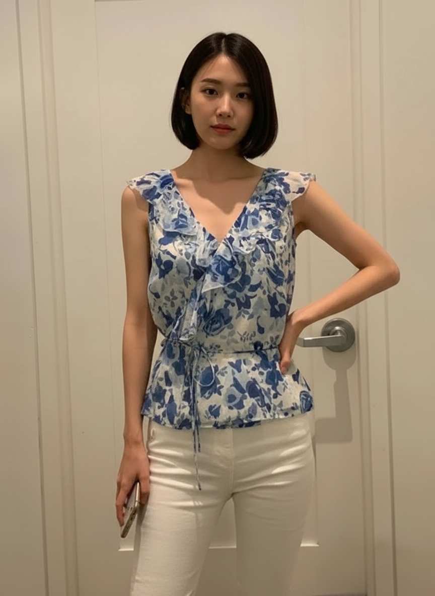 Polo Ralph Lauren Women's Flower Pattern Sleeveless Blouse Blue 211751687001 B14