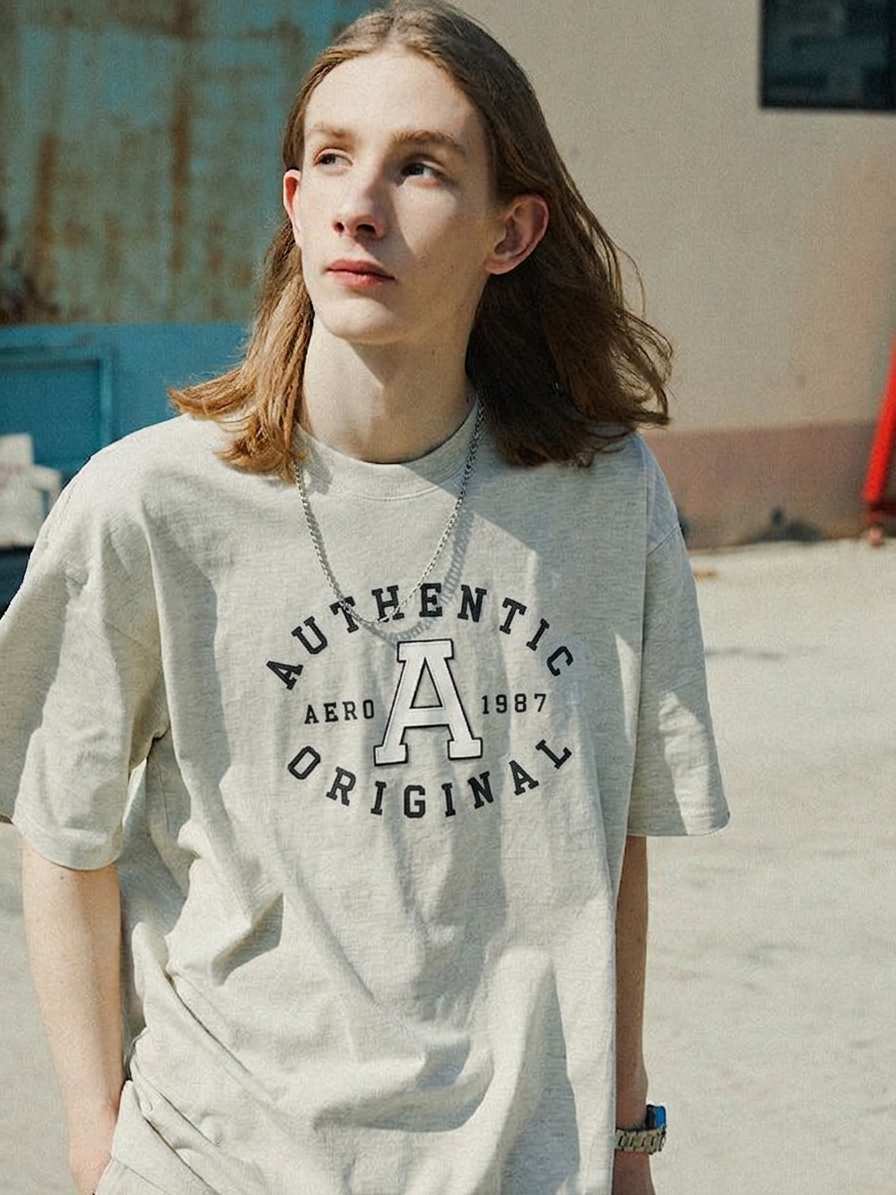 Aeropostale Men's Aero Authentic Oval Appliqué Graphic T-Shirt Heather Grey 4609 052 ET2