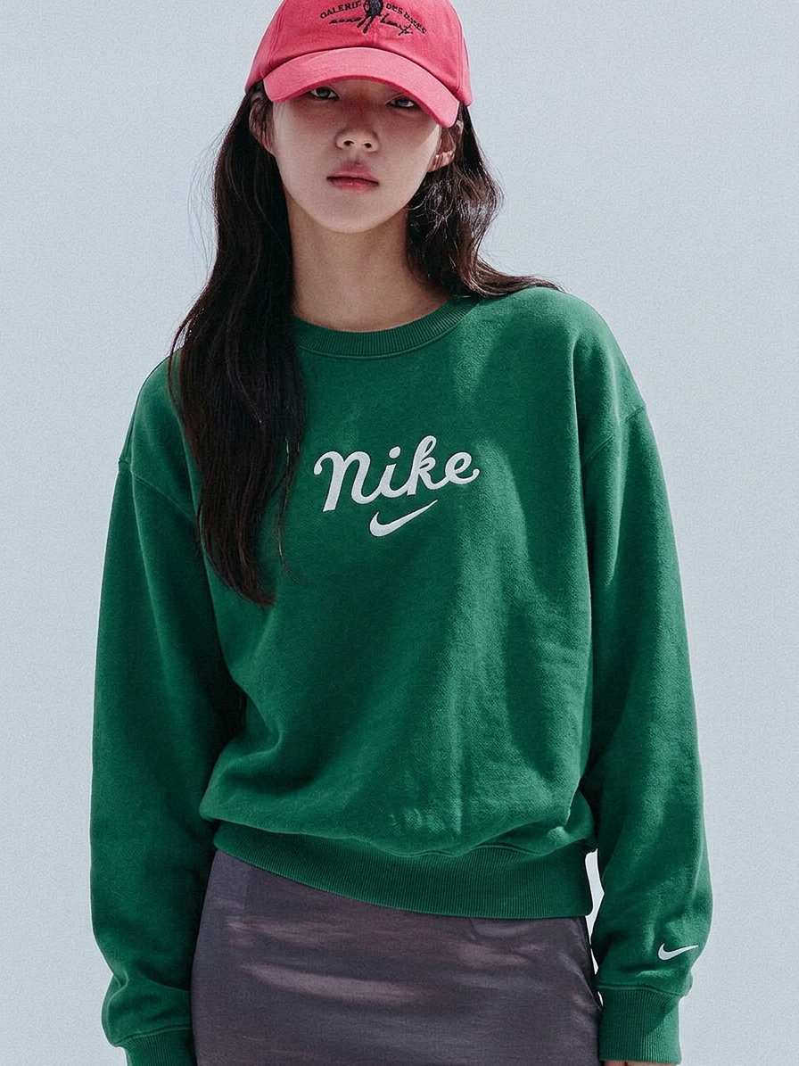 Nike Women's Sportswear Oversized Crewneck Sweatshirt Gorge Green/Night Forest/Sail DZ4625 341 N4
