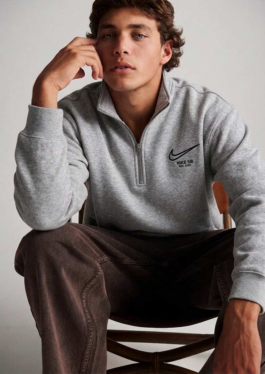 Nike Men's SB Half Zip Skate Fleece Sweatshir Dark Grey Heather DA4266 063 N3