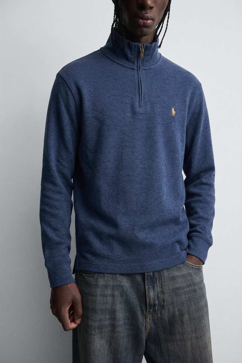 Polo Ralph Lauren Men's Estate-Rib Cotton Quarter-Zip Pullover Blue HTR 710857073016 B5