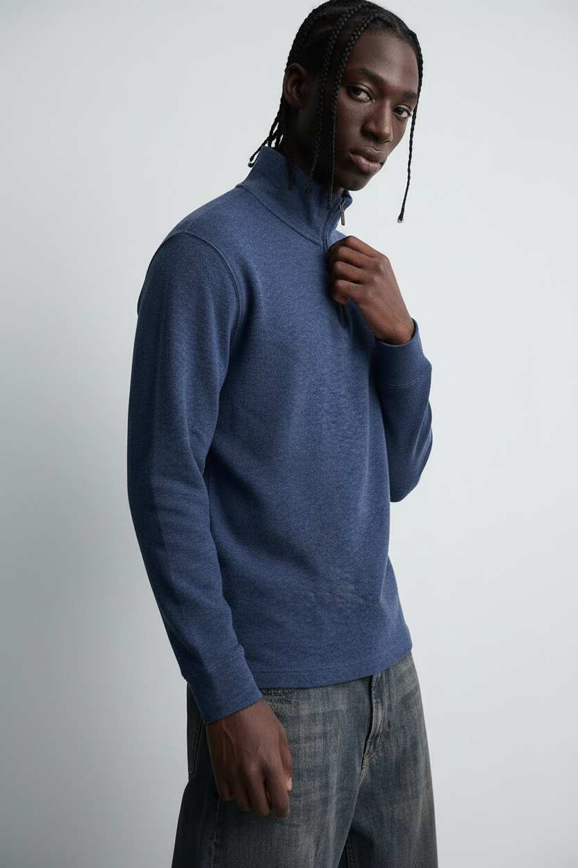 Polo Ralph Lauren Men's Estate-Rib Cotton Quarter-Zip Pullover Blue HTR 710857073016 B5