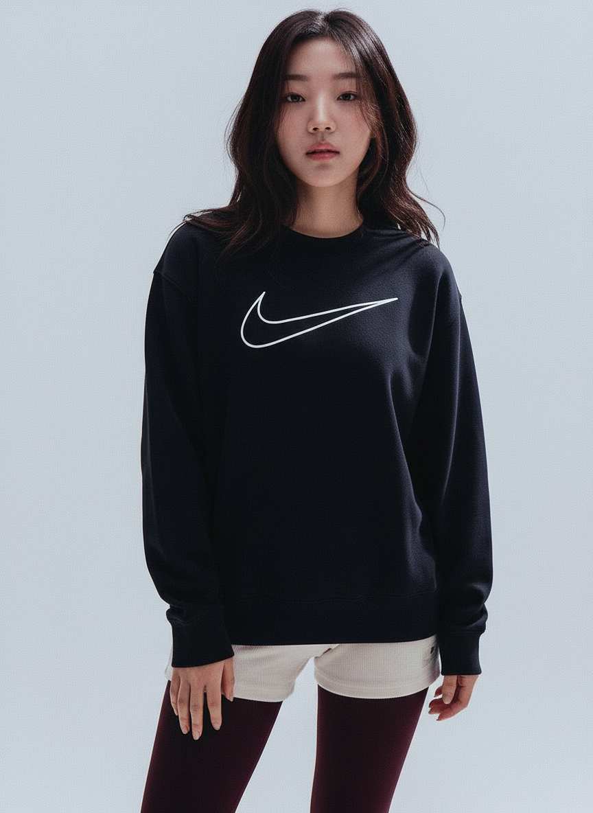 Nike Women's Dri-Fit Get Fit Graphic Crewneck Sweatshirt Black/White DV4892 010 N5
