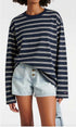 Tommy Hilfiger Womens Stripe Drawstring Hem Long Sleeve T-Shirt Navy Blue Ecru Stripe WW51055-0FE