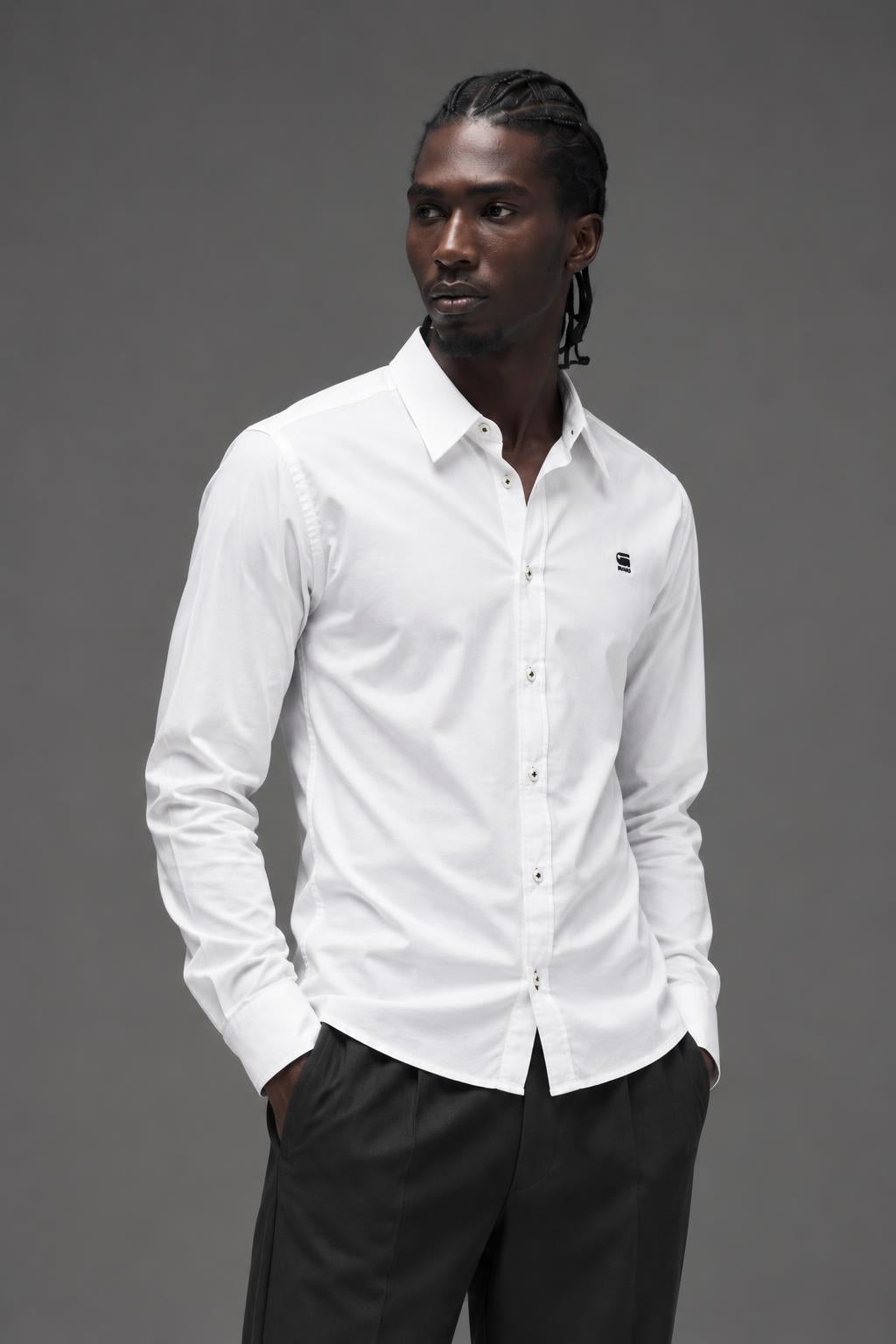 G STAR RAW CL BASE CORE SHIRT LONG SLEEVE WHITE   83900.3315.110 AI model photo