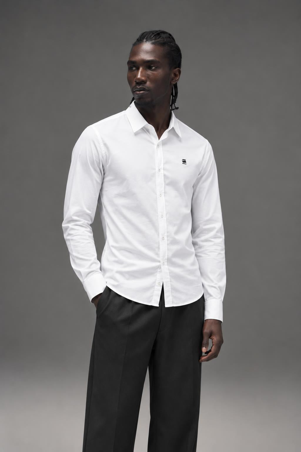 G STAR RAW CL BASE CORE SHIRT LONG SLEEVE WHITE   83900.3315.110 AI model photo