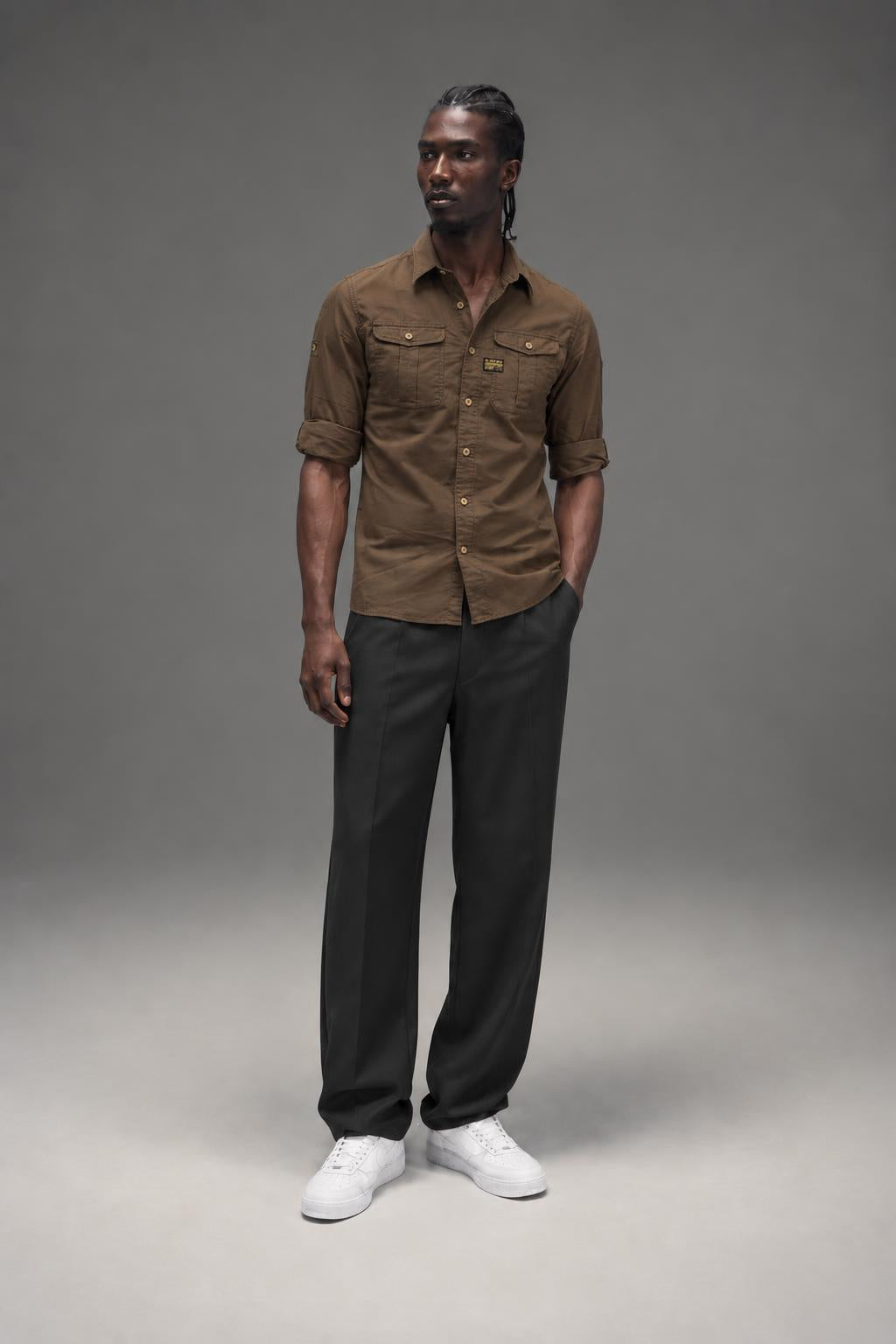 G STAR RAW NEW ATHAN SHIRT L/S WILD OLIVE   83014.2374.1866 AI model photo