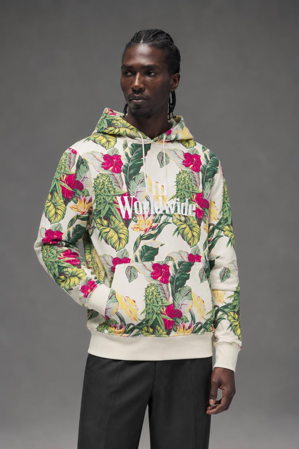 HUF Paraiso Pullover Hoodie Natural FL00118 AI model photo