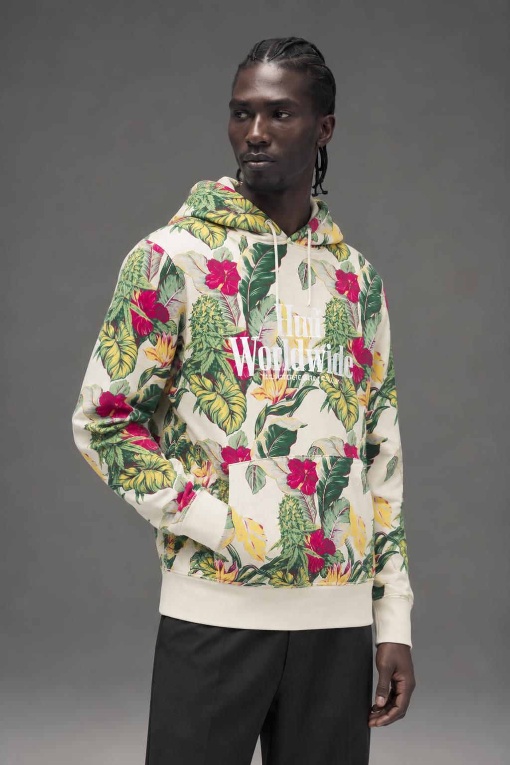 HUF Paraiso Pullover Hoodie Natural FL00118 AI model photo