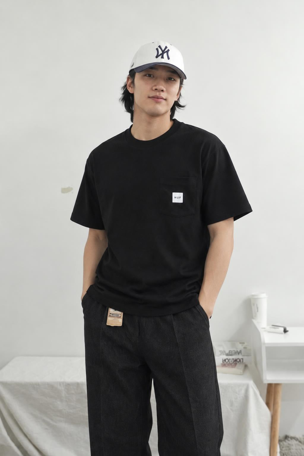 HUF Set Box Logo Pocket T-Shirt Black TS02419 BLK AI model photo