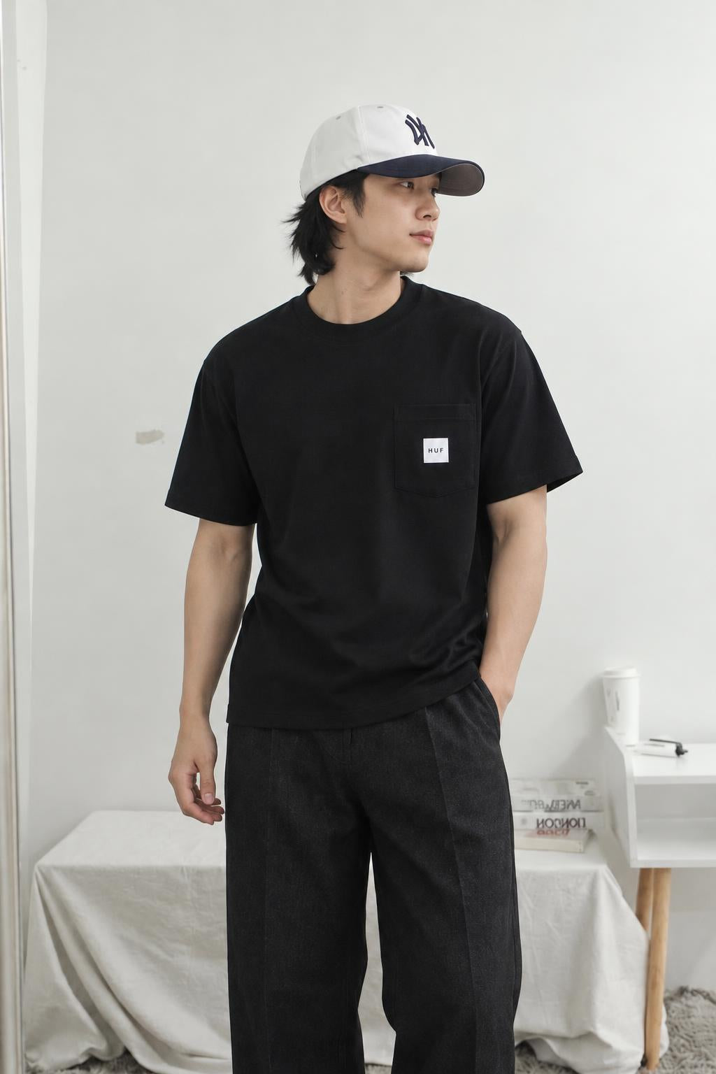 HUF Set Box Logo Pocket T-Shirt Black TS02419 BLK AI model photo