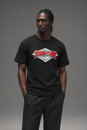 HUF x Thrasher Logo T-Shirt Black TS02730 AI model photo