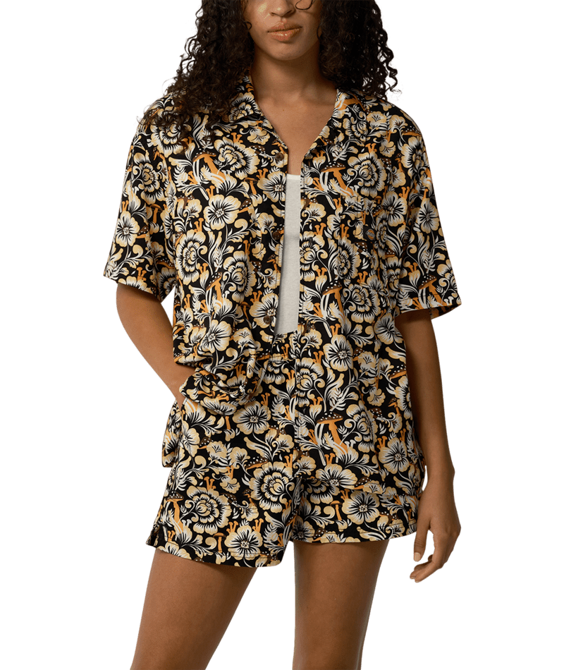 Dickies Women’s Roseburg Short Sleeve Shirt Brown Gardening Floral Print FSR45BG2