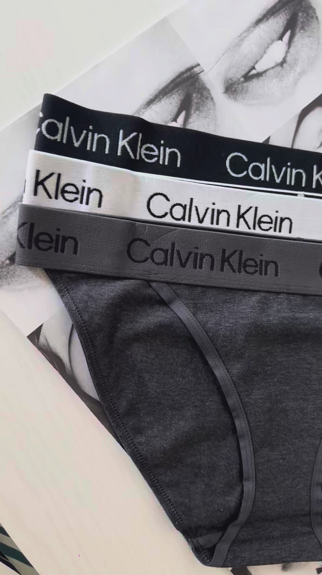 Calvin Klein Women's String Bikini 3PK Black / White / Charcoal Heather QP2960O 021