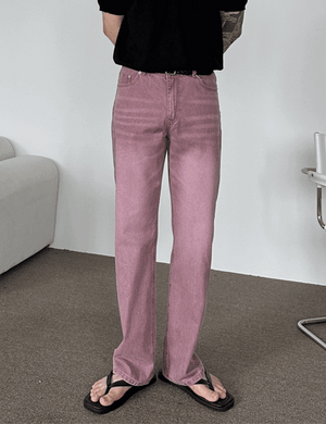 Rose-And-Rose Men's Laundry Pigment Semi Wide Denim Pants Pink ROSE017 PNK - APLAZE