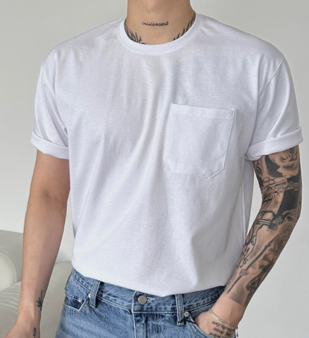Rose-And-Rose Air Cool Pocket Round T-Shirts White ROSE044 WHT