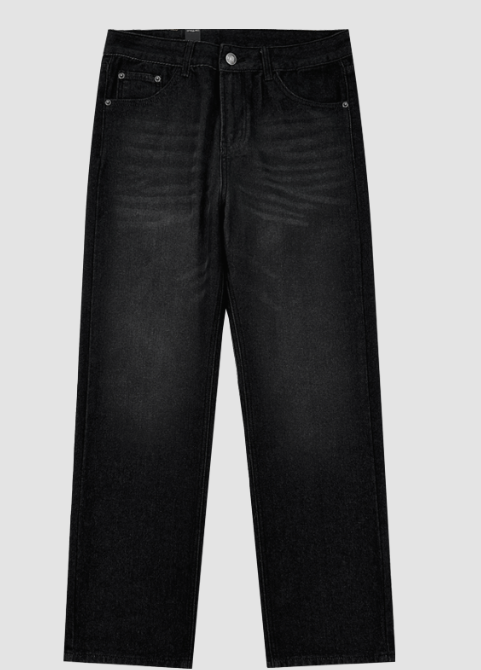 Rose-And-Rose Men's Semi Wide Denim Pants Black ROSE005 BLK - APLAZE