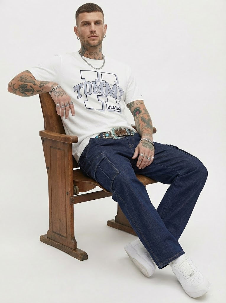 Tommy Hilfiger Mens Tommy Jeans Steel T-Shirt Bright White 78J4958 110