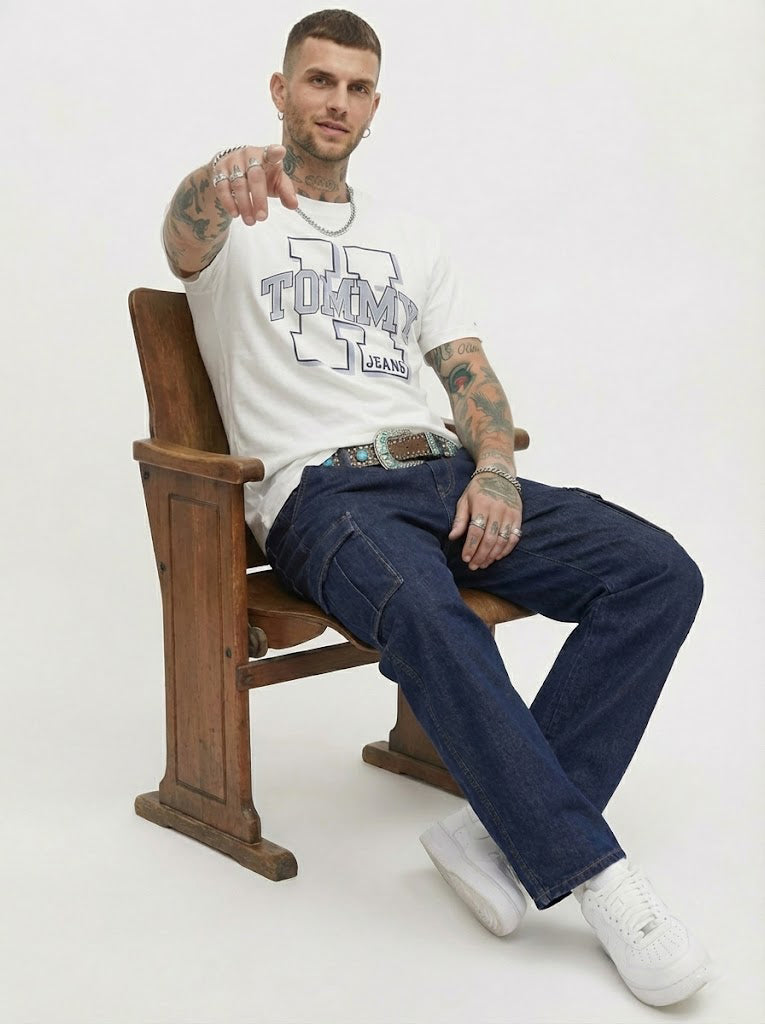 Tommy Hilfiger Mens Tommy Jeans Steel T-Shirt Bright White 78J4958 110