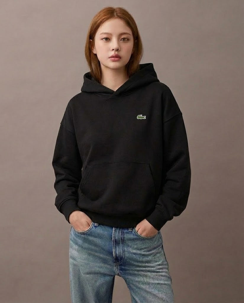 Lacoste Kids Kangaroo Pocket Fleece Hoodie Black 947028 K96