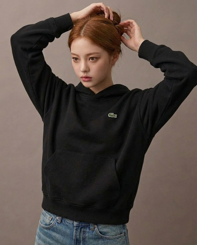 Lacoste Kids Kangaroo Pocket Fleece Hoodie Black 947028 K96