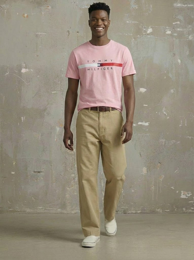 Tommy Hilfiger Mens Flag Stripe T-Shirt Glacier Pink 78J4997 660