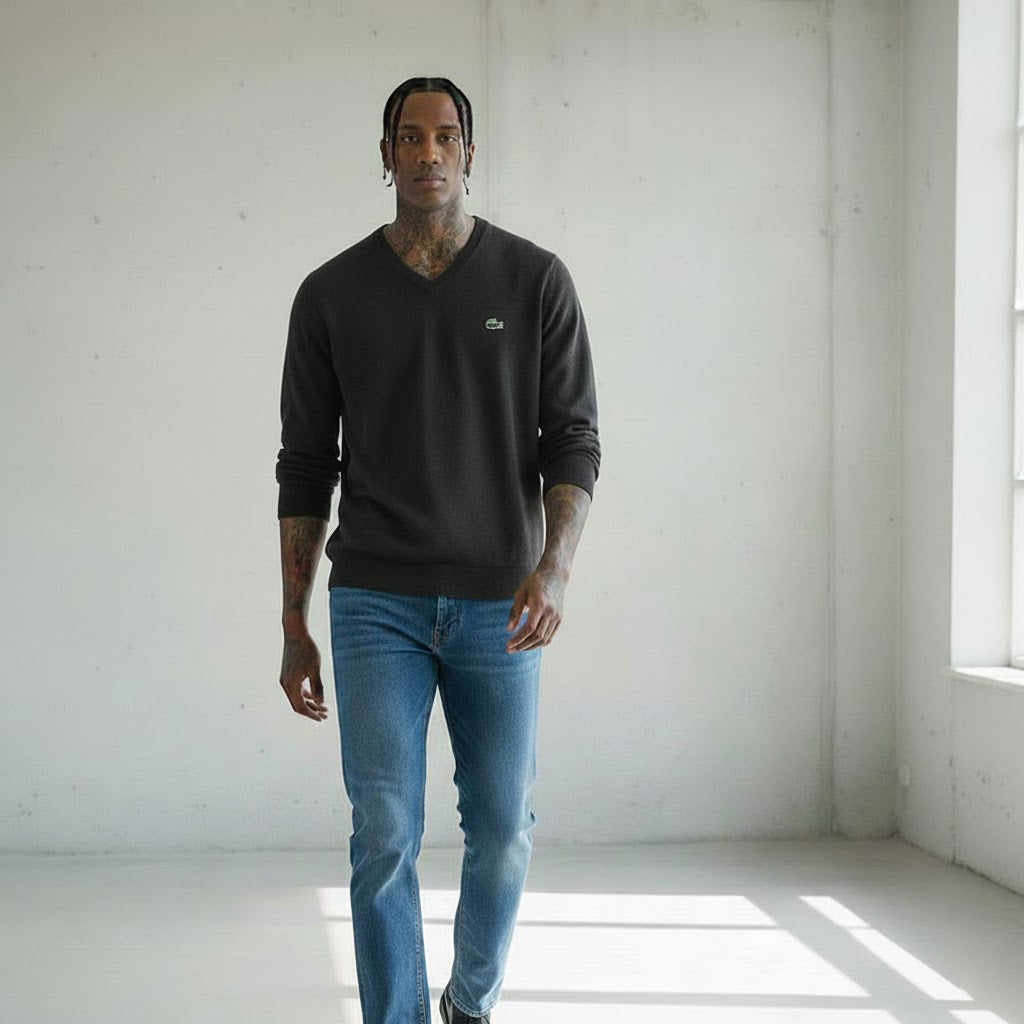 Lacoste Mens Organic Cotton V-Neck Sweater Lighting Chine AH1951 EL6