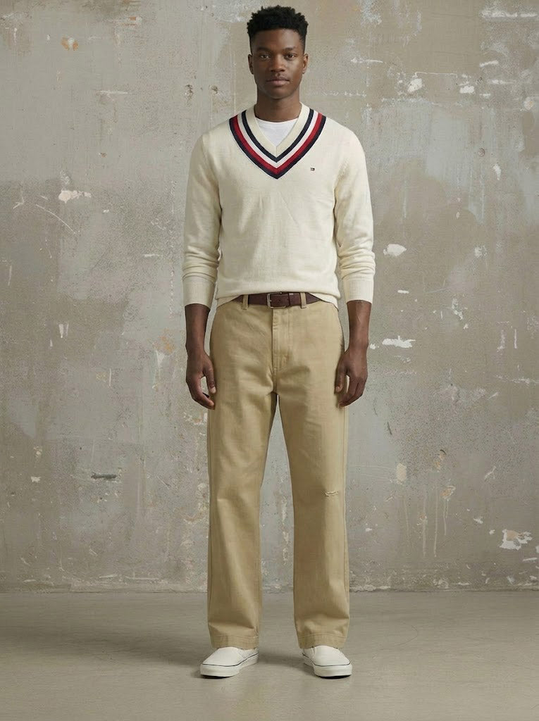 Tommy Hilfiger Men's Murray Cricket Sweater Snow White 78J3975 110