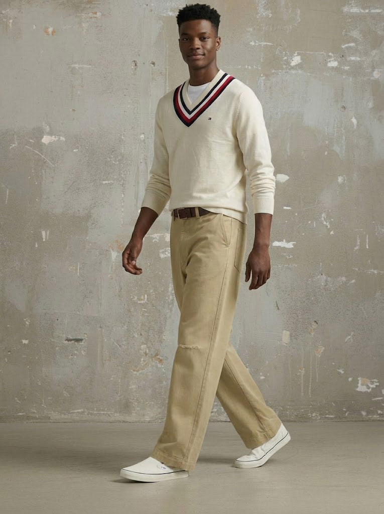 Tommy Hilfiger Men's Murray Cricket Sweater Snow White 78J3975 110