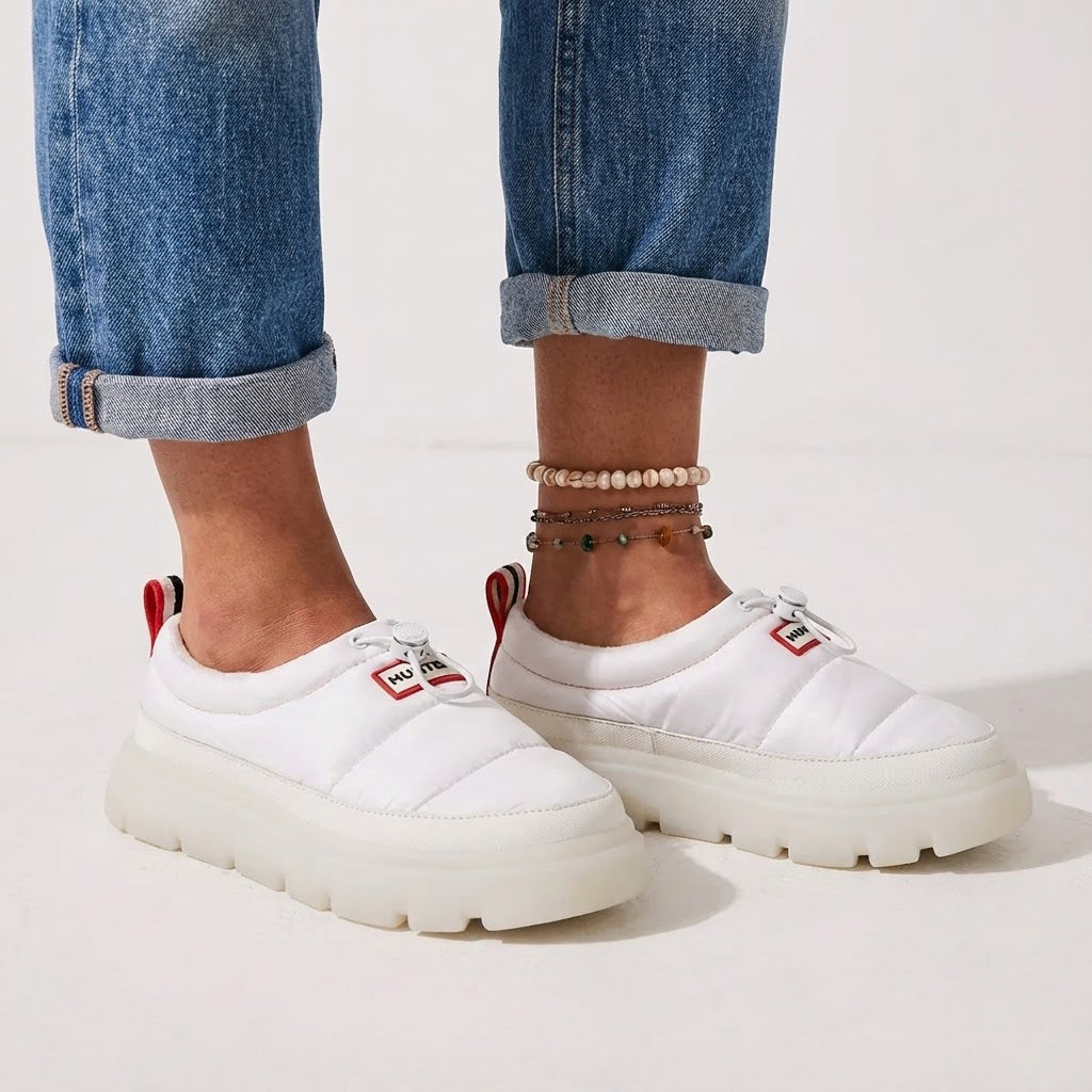 Hunter Womens Madi Insulated Water Resistant Slip-on Mules Shoes White HWMADI 140