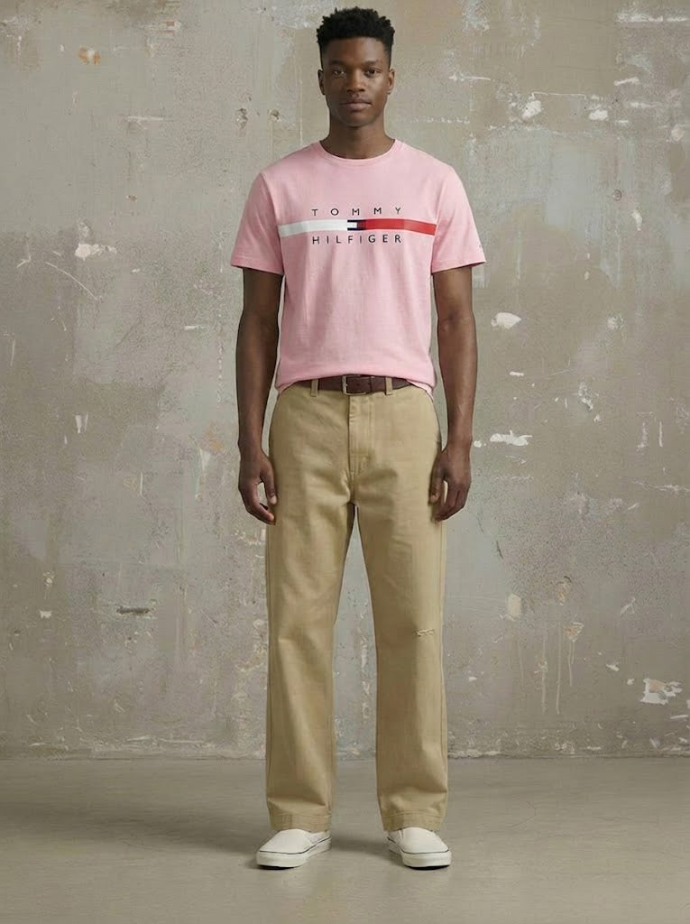 Tommy Hilfiger Mens Flag Stripe T-Shirt Glacier Pink 78J4997 660