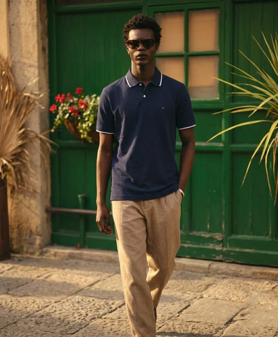 Tommy Hilfiger Men's Richard Tipped Short Sleeve Polo CF Desert Sky 78J8752 410